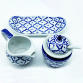 Bouquet House 3 Piece Antique Blue &amp; White Milk &amp; Sugar Jar Set