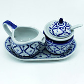 Bouquet House 3 Piece Antique Blue &amp; White Milk &amp; Sugar Jar Set