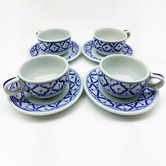 Bouquet House Antique Blue &amp; White 200ml Coffee Cups &amp; Saucers