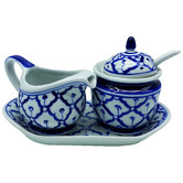 Bouquet House 3 Piece Antique Blue &amp; White Milk &amp; Sugar Jar Set