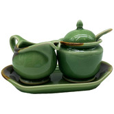 Bouquet House 3 Piece Celadon Ceramic Milk &amp; Sugar Jar Set