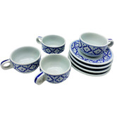 Bouquet House Antique Blue &amp; White 200ml Coffee Cups &amp; Saucers