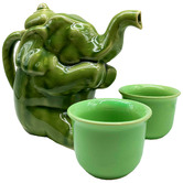 Bouquet House 3 Piece Elephant Kayce Celadon Ceramic Tea Set