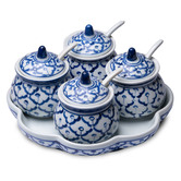 Bouquet House 5 Piece Blue Ceramic Condiment Jar Set