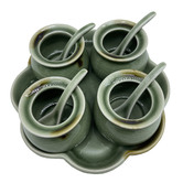 Bouquet House 9 Piece Green Ceramic Condiment Jar Set