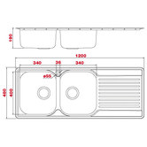 Sterling Prestige 1200mm Flushmount Double Kitchen Sink with Right Drainer