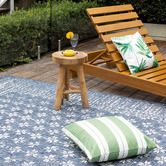 Home &amp; Lifestyle Pearl Blue Floral Power-Loomed Indoor/Outdoor Rug