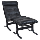 Lennox Home Living Black Gordon Leather Lounge Chair with Footstool