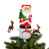 Enchanted &amp; Evergreen Santa with Rotating Reindeers Christmas Tree Topper