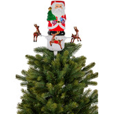 Enchanted &amp; Evergreen Santa with Rotating Reindeers Christmas Tree Topper
