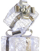 Enchanted &amp; Evergreen Silver Giftbox Stacked LED Christmas Present Decoration