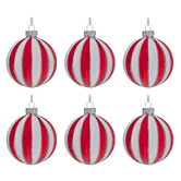 Enchanted &amp; Evergreen Candy-Cane Striped Round Glass Baubles