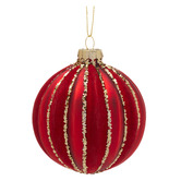 Enchanted &amp; Evergreen Glittered Stripe Glass Baubles