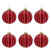 Enchanted &amp; Evergreen Glittered Stripe Glass Baubles