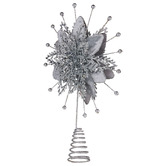 Enchanted &amp; Evergreen Silver Poinsettia Christmas Tree Topper