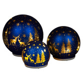 Enchanted &amp; Evergreen 3 Piece Blue Silva LED Spheres Christmas Ornament Set