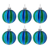 Enchanted &amp; Evergreen Blue &amp; Green Striped Glass Baubles