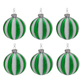 Enchanted &amp; Evergreen Green &amp; White Striped Glass Baubles
