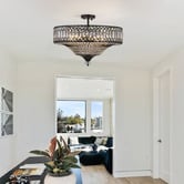 Retro Glow Quade Iron &amp; Crystal Semi Flush Mount Ceiling Light
