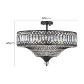 Retro Glow Quade Iron &amp; Crystal Semi Flush Mount Ceiling Light