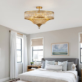 Retro Glow Quade Iron &amp; Crystal Semi Flush Mount Ceiling Light