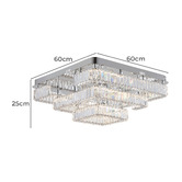 Retro Glow Brio Iron &amp; Crystal Square LED Flush Mount Ceiling Light