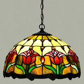 Forest Tiffany Decorative Tulip Style Stained Glass 1 Light Ceiling Pendant