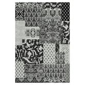 Lotus Rugs Grey &amp; Black Damask Beantown Power-Loomed Rug