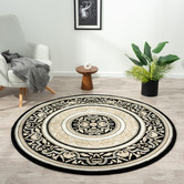 Lotus Rugs Black &amp; Cream Solstone Power-Loomed Round Rug