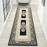 Lotus Rugs Black &amp; Cream Solstone Power-Loomed Runner