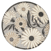 Lotus Rugs Silver Bethany Floral Indoor/Outdoor Round Rug