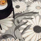 Lotus Rugs Silver Bethany Floral Indoor/Outdoor Round Rug