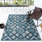 Lotus Rugs Turquoise Firedean Flat Weave Indoor/Outdoor Rug