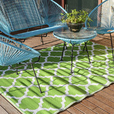 Elemental Rug Collective Green &amp; White Trellis Power-Loomed Outdoor Rug