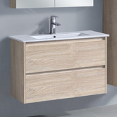 Roma Bathroom Evos 750mm Oak Wall Hung Single Vanity with Ceramic Countertop