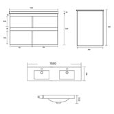 Roma Bathroom Evos 1500mm Oak Wall Hung Double Vanity with Ceramic Countertop