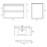 Roma Bathroom Evos 600mm Oak Wall Hung Single Vanity with Ceramic Countertop