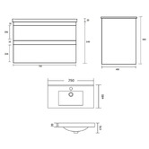 Roma Bathroom Evos 750mm Oak Wall Hung Single Vanity with Ceramic Countertop