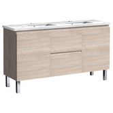 Roma Bathroom Vitrus 1500mm Oak Freestanding Double Vanity with Stone Countertop &amp; Undermount Basin