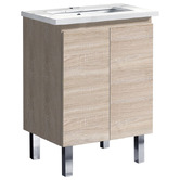 Roma Bathroom Vitrus 600mm Oak Freestanding Single Vanity with Stone Countertop &amp; Undermount Basin