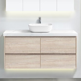 Roma Bathroom Evos 1200mm Oak Wall Hung Single Vanity with 50mm Stone Countertop &amp; Basin