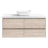 Roma Bathroom Evos 1200mm Oak Wall Hung Single Vanity with 50mm Stone Countertop &amp; Basin