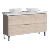 Roma Bathroom Vitrus 1500mm Oak Freestanding Double Vanity with 50mm Stone Countertop &amp; Basin
