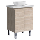 Roma Bathroom Vitrus 600mm Oak Freestanding Single Vanity with 50mm Stone Countertop &amp; Basin