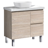 Roma Bathroom Vitrus 900mm Oak Freestanding Single Vanity with 50mm Stone Countertop &amp; Basin