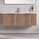 Roma Bathroom Reedon 1200mm Woodgrain Wall Hung Single Vanity with Ceramic Countertop