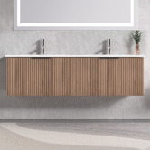Roma Bathroom Reedon 1500mm Woodgrain Wall Hung Double Vanity with Ceramic Countertop