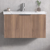 Roma Bathroom Reedon 750mm Woodgrain Wall Hung Single Vanity with 50mm Stone Countertop