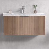 Roma Bathroom Reedon 900mm Woodgrain Wall Hung Single Vanity with 50mm Stone Countertop
