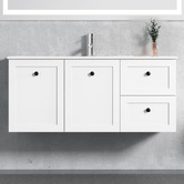 Roma Bathroom Whitby 1200mm Matte White Wall Hung Single Vanity with Ceramic Countertop